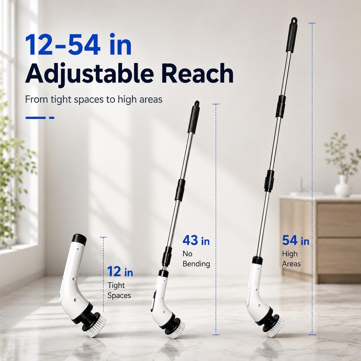 Highyes Electric Spin Scrubber for Bathroom | IPX7 Waterproof Shower Scrubber with Extendable Long Handle，Bathroom Cleaning Scrubber with 7