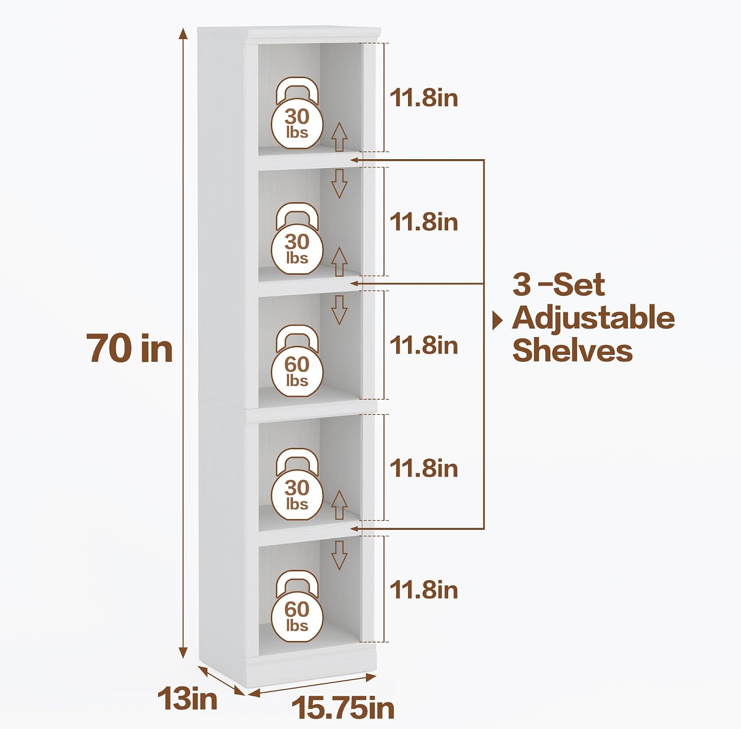 Bevfint 72" Tall Bookcase, White Large Floor Standing Bookshelf for Hallway | 5 Tier Shelves Open Storage Organizer with Anti Tipping Device, Book Case for Living Room Kitchen Home Office Bedroom