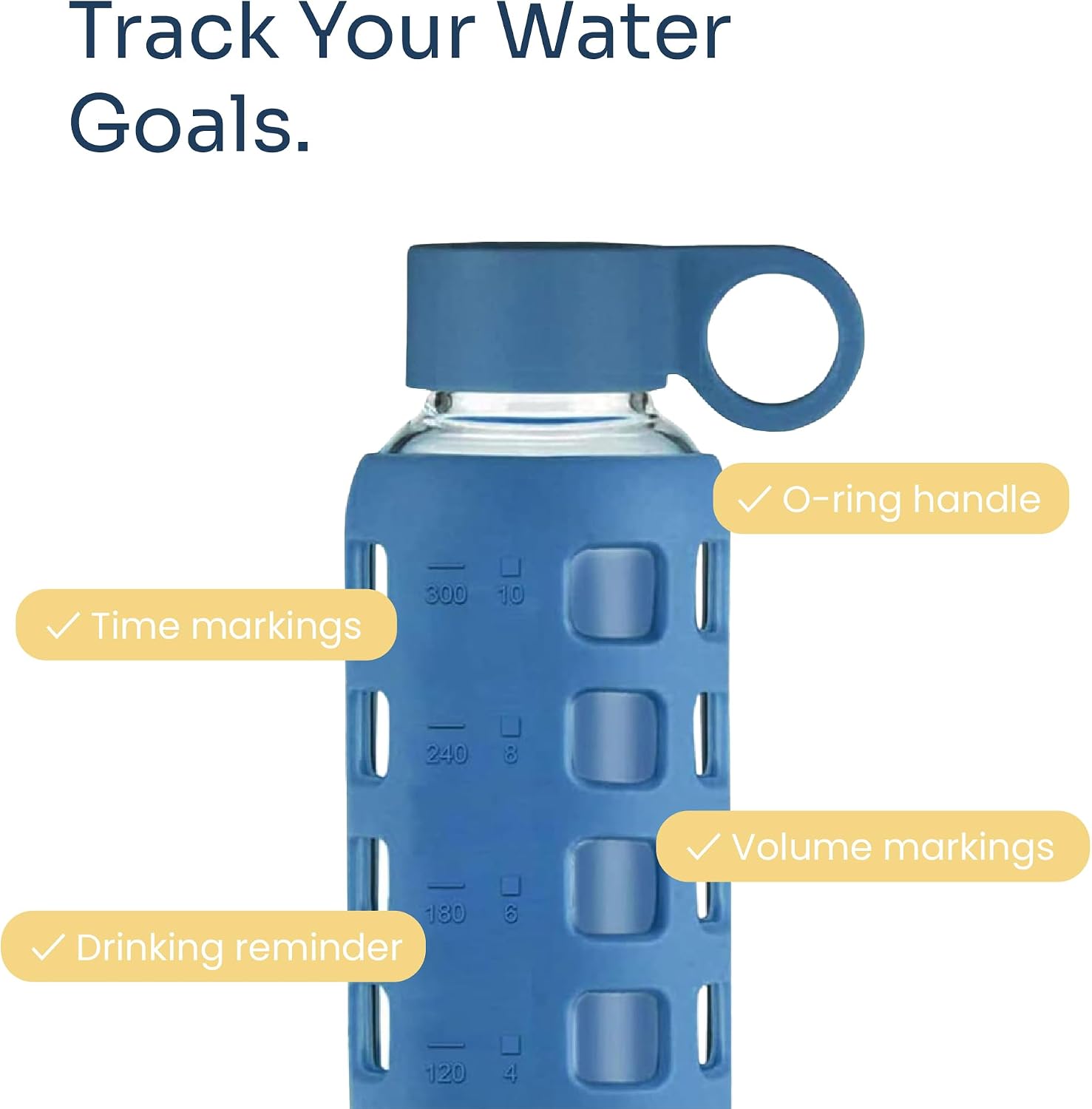 purifyou 40oz / 32oz / 22oz / 12oz Borosilicate Glass Water Bottle with Time & Volume Markers, Silicone Sleeve