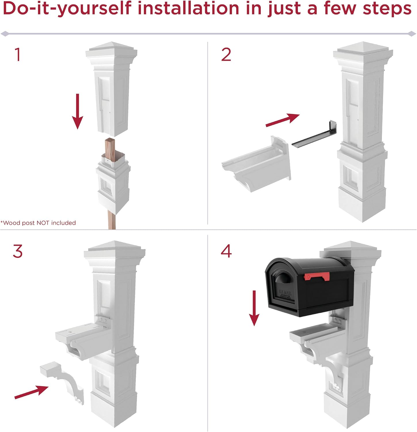 Step2 Atherton Grand Mail Post, Mailbox Not Included, Weather Resistant, Large Outdoor Mail Post, Made of Durable Plastic, Easy Install, Onyx Black