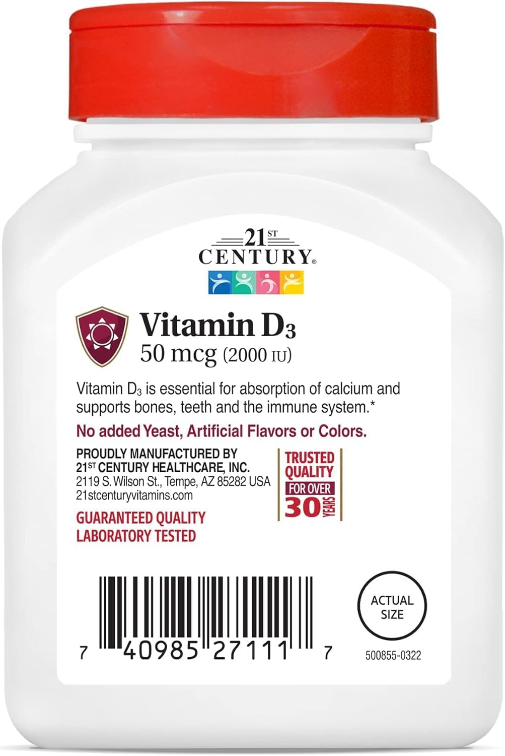 21st Century Vitamin D3 2000 IU Tablets, Bone & Immune, 110 Count | Vitamin D3 2000 IU Tablets, Bone Health & Immune System Support & Calcium Absorption, No Artificial Colors or Preservatives