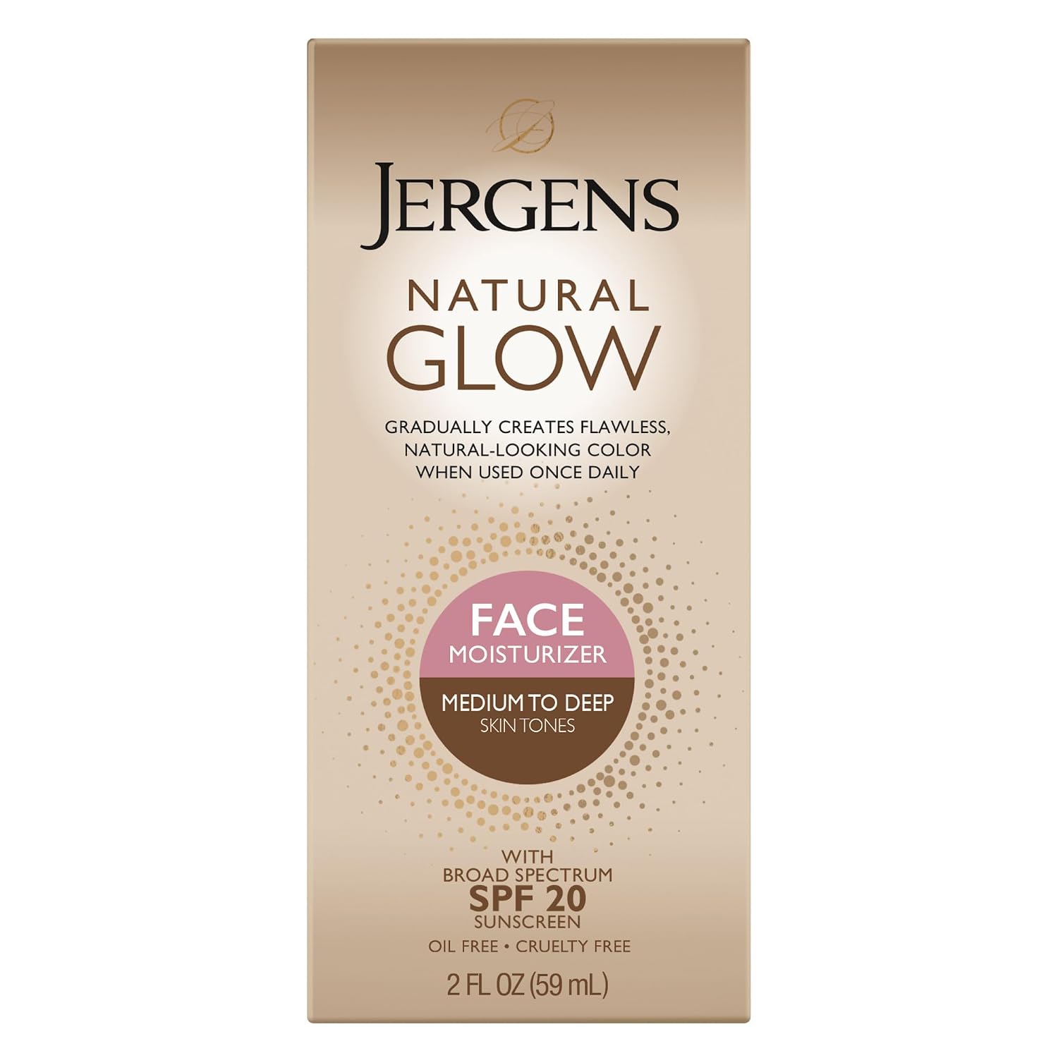 Jergens Natural Glow Self Tanner Face Moisturizer with SPF 20 Facial Sunscreen, Medium to Deep Skin Tone, Sunless Tanning, Oil Free
