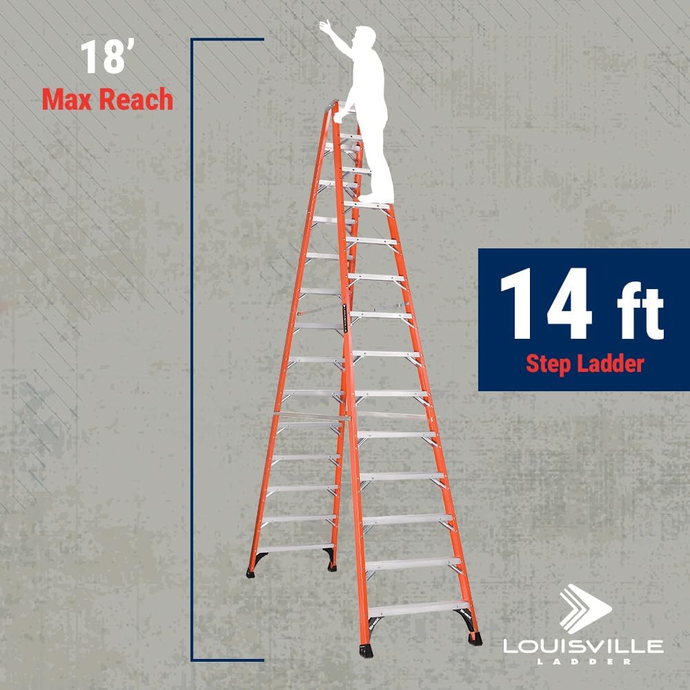 Louisville Ladder 14-Foot Fiberglass Twin Front Step Ladder, 375-Pound Load Capacity, Type IAA, FM1414HD