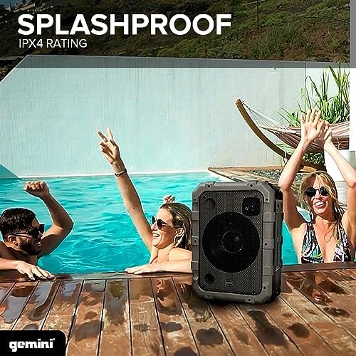 Gemini Portable Party Speaker with Wheels, LED & Mic, Gray (MPA-2400)