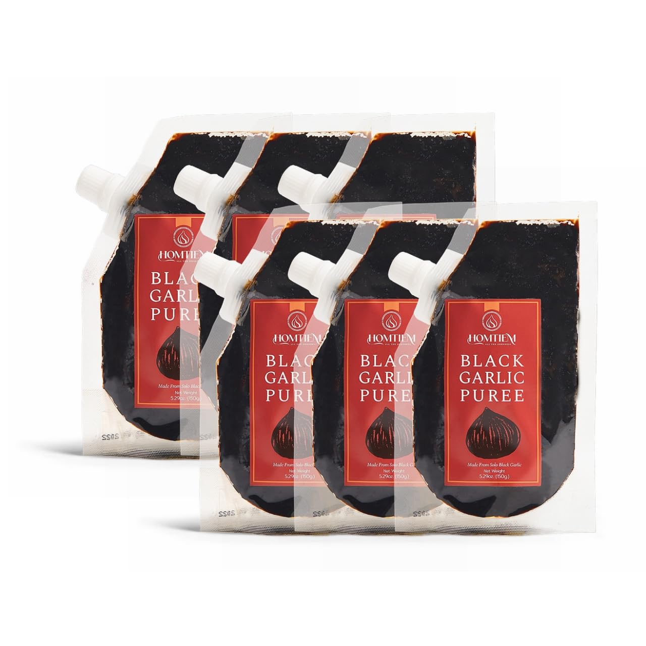 Homtiem Black Garlic Puree 150g. (Made from Solo Black Garlic 100%), Whole Black Garlic Fermented for 90 Days, Non-GMOs, High in Antioxidants