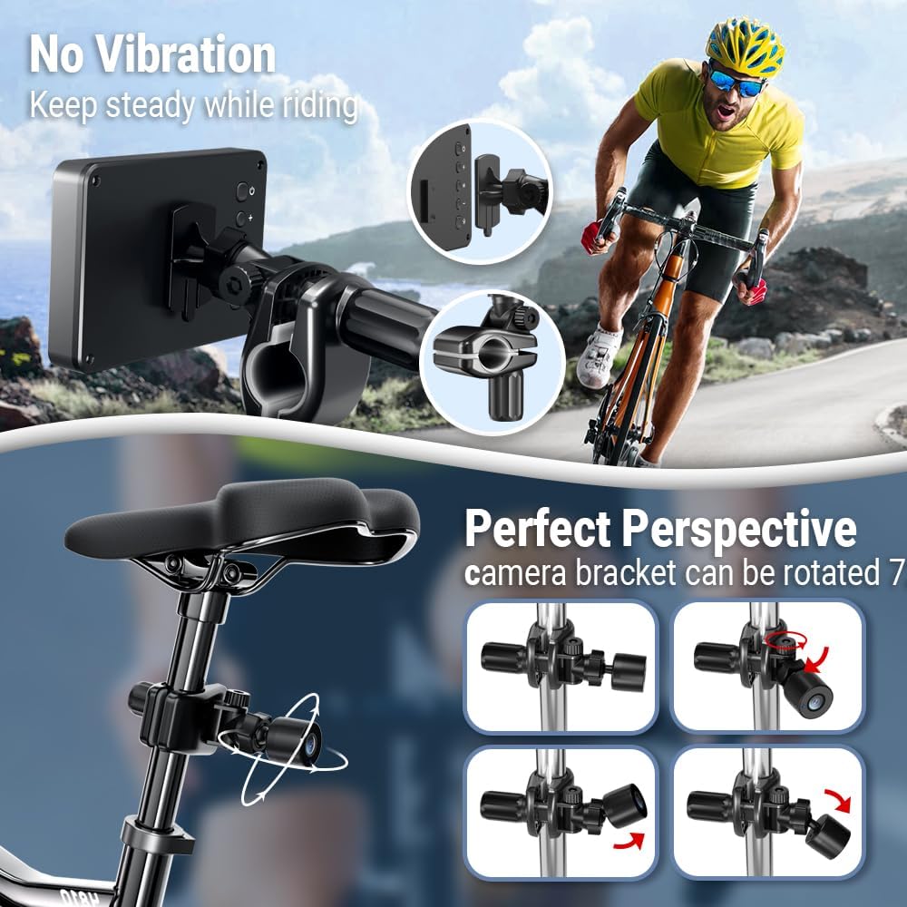 FEISIKE Handlebar Bike Mirror, Bicycle Rear View Camera with 4.3'' HD Night Vision Function, 145° Wide Angle View, Adjustable Rotatable Bracket