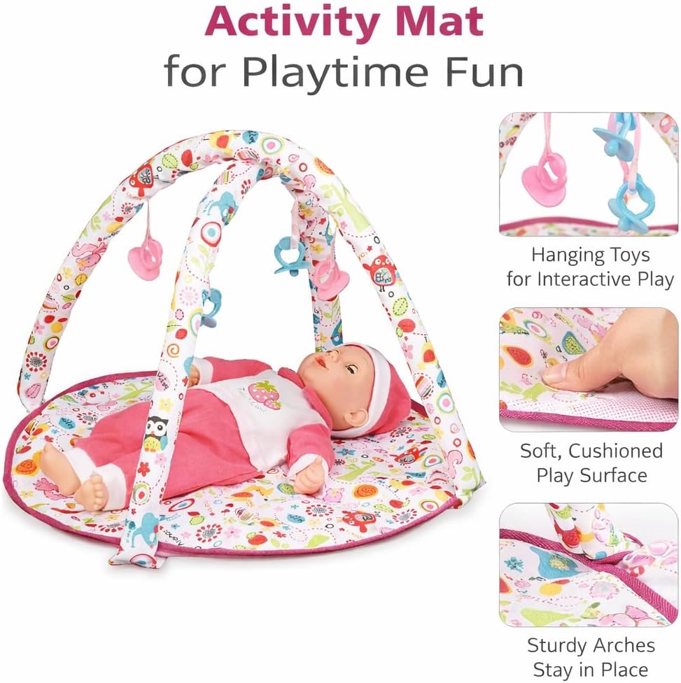 Liberty Imports 5-in-1 Baby Doll Stroller Playset with Doll Included, Foldable Stroller, Playard Playpen, Activity Play Mat, Baby Carrier & Travel Bag