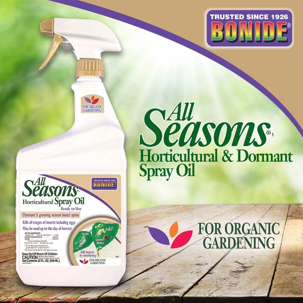 Bonide All Seasons Horticultural & Dormant Spray Oil, 32 oz | Ready-to-Use Spray, Disease Prevention, Insect Killer, For Organic Gardening