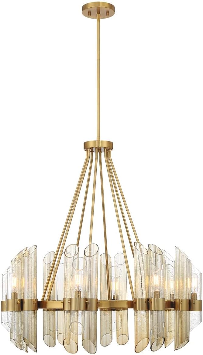 Savoy House 1-9105-8-322 Biltmore Art Deco Style Clear/Smoked/Champagne Glass Round Chandelier, 8-Light 480 Total Watts, 31" H x 30" W, Warm Brass
