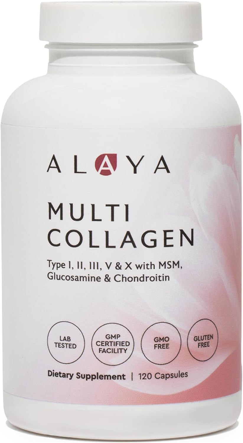 Alaya Multi Collagen Capsules, 5 Types, MSM, Grass-Fed, 120 Count