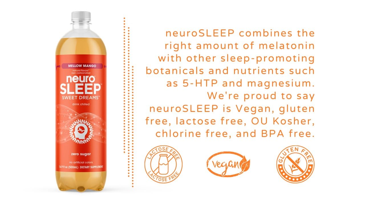 neuroSLEEP | Tangerine Dream | Functional Beverage for Restful Sleep, Non-Carbonated; 16.9 Fl Oz (Pack of 12)