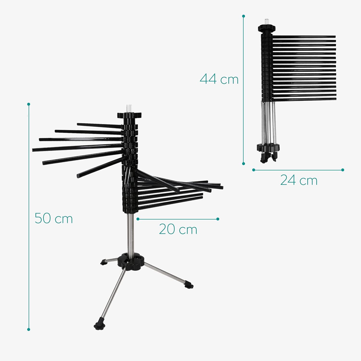 Navaris Collapsible Pasta Drying Rack - Tall Compact Spaghetti Noodle Stand with 16 Plastic Rods - Fresh Pasta Making Accessories - up to 2 kg (4.5