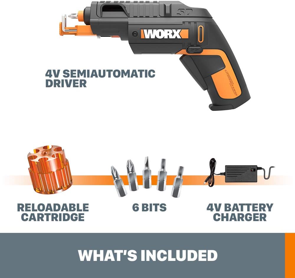 WORX Cordless Screwdriver, 4V 6-Bit Cartridge with Screw Holder, WX255L