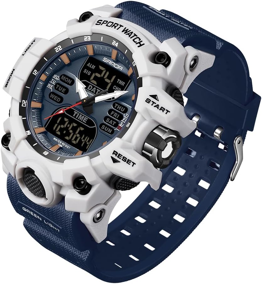 Gosasa Men's Large Face Outdoor Sports Watches Military S-Shock Watch Waterproof, Backlight, Alarm, Stopwatch Features - Rugged Wristwatch for Training, Hiking, and Adventure