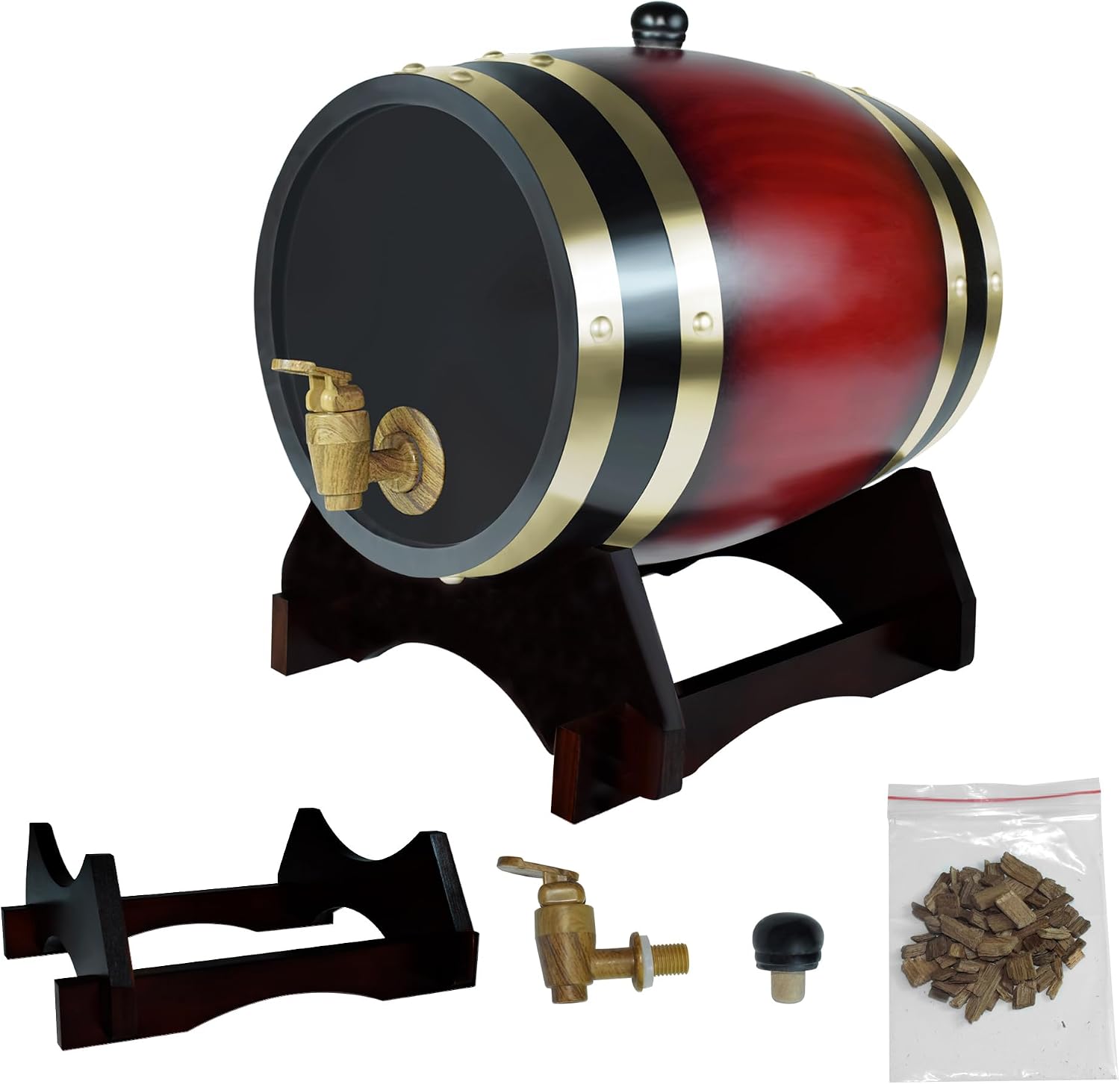 1.5L Whiskey Barrel Dispenser Oak Aging Barrels Home Whiskey Barrel Decanter for Wine, Spirits, Beer, and Liquor (Red Wine)
