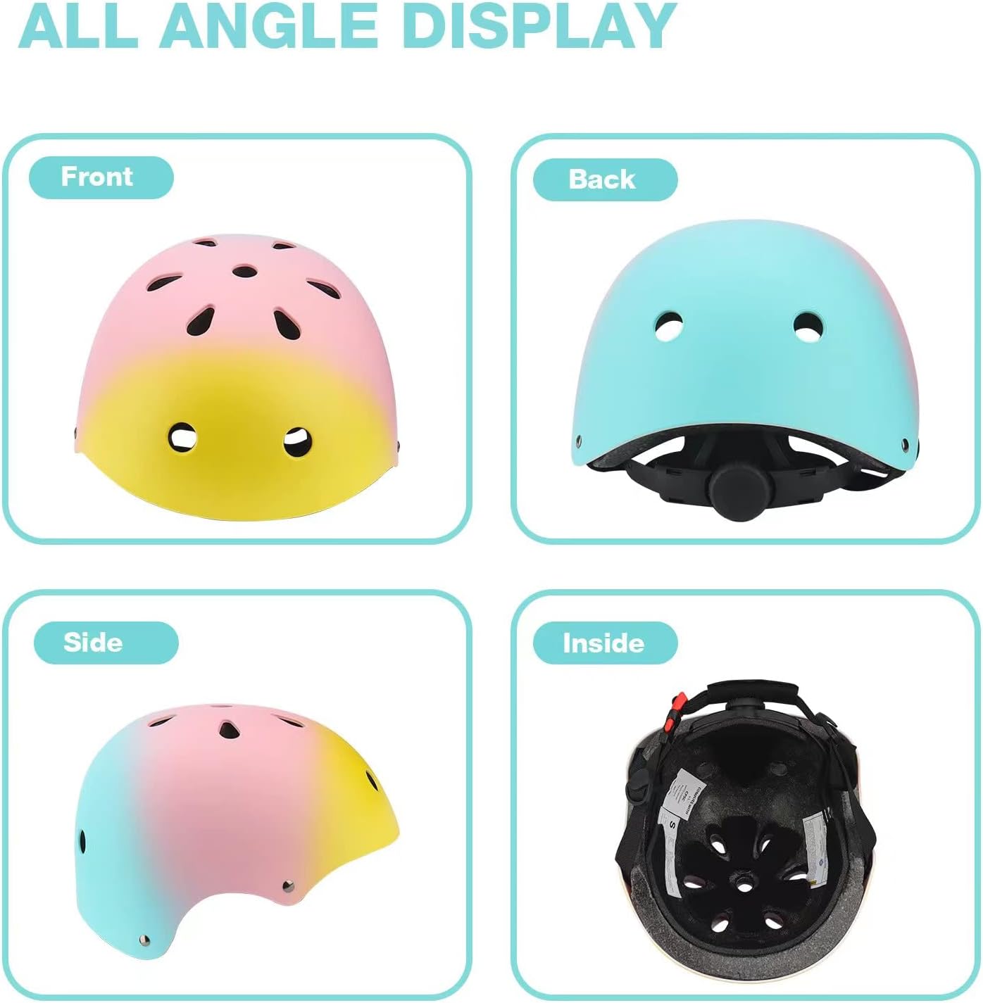 Color Gradient Adjustable Kids Bike Helmet Toddler Helmets for 3-5-8-14 Years Kids Girls Boys Youth Bicycle Helmet for Scooter Balance Bike Roller
