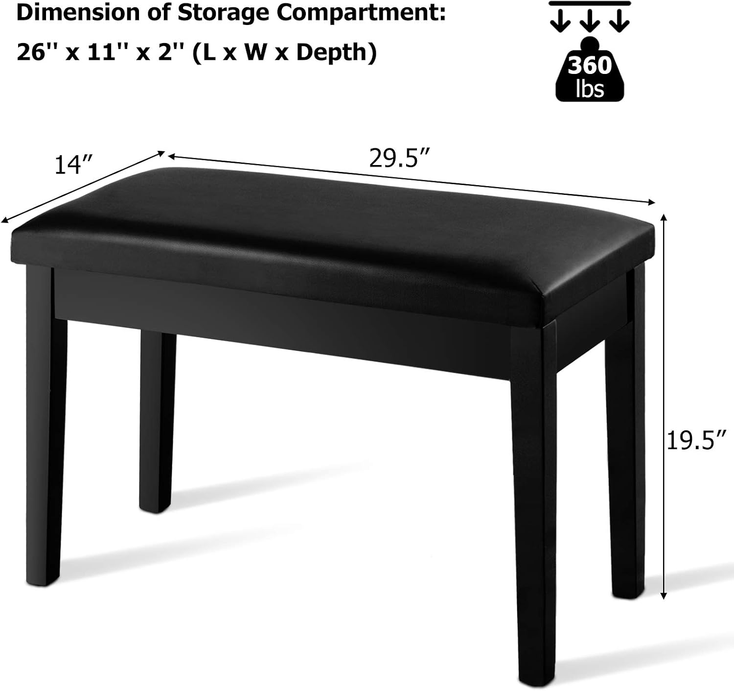 Giantex Piano Bench W/Padded Cushion and Music Storage, Comfortable Double Duet Seat, Wooden Legs, Perfect for Professional Or Home Use PU Leather Piano Stool (Brown)