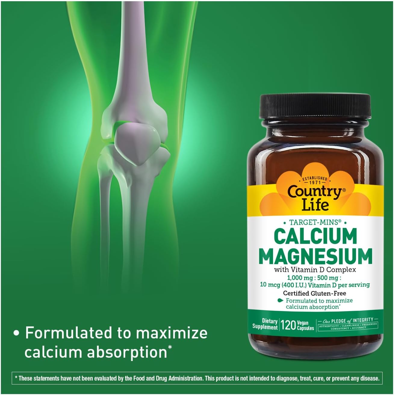 Country Life Target-Mins Calcium Magnesium with Vitamin D, 240 Capsules | 1,000 mg calcium, 500 mg magnesium and 10 mcg vitamin D per serving for bone health and calcium absorption
