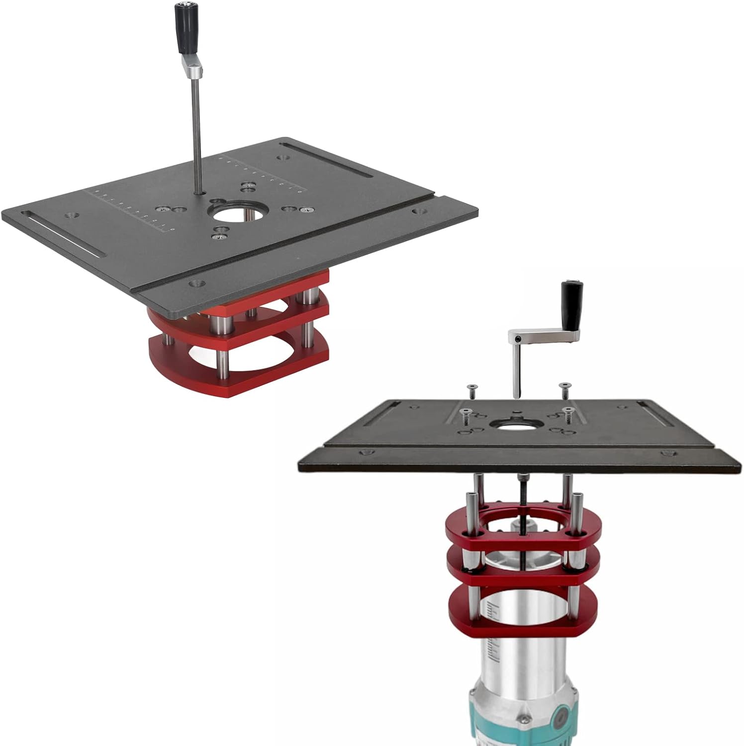 Kreg Router Table Lift Compatible, Aluminum Alloy Manual Router System Kit with Crank Handle for Easy Adjustment, Ideal for Small Trimming Machines Silver
