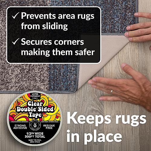 HIPPIE CRAFTER Clear Double Sided Tape, 2 Inch Wide Heavy-Duty Adhesive, Removable Mounting Tape for Posters, Carpets, Wall-Safe Use, Crafts