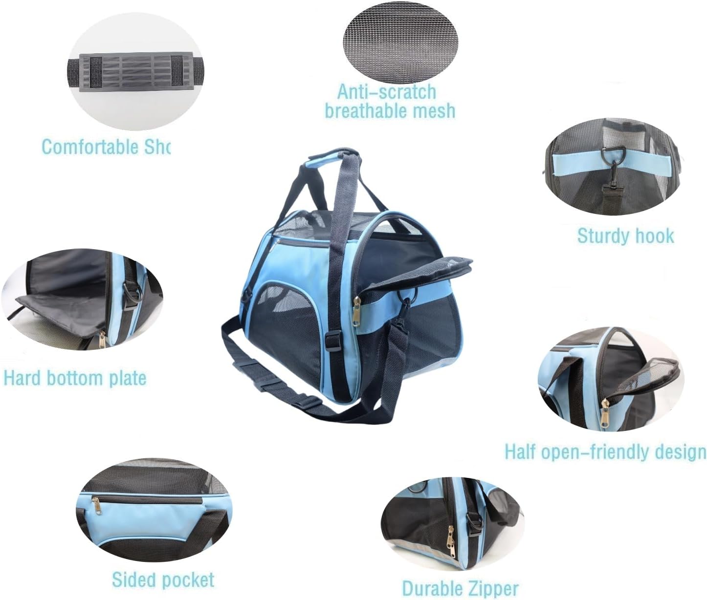 ZaneSun Cat Carrier,Soft-Sided Pet Travel Carrier for Cats,Dogs Puppy Comfort Portable Foldable Pet Bag Airline Approved (Small Blue)