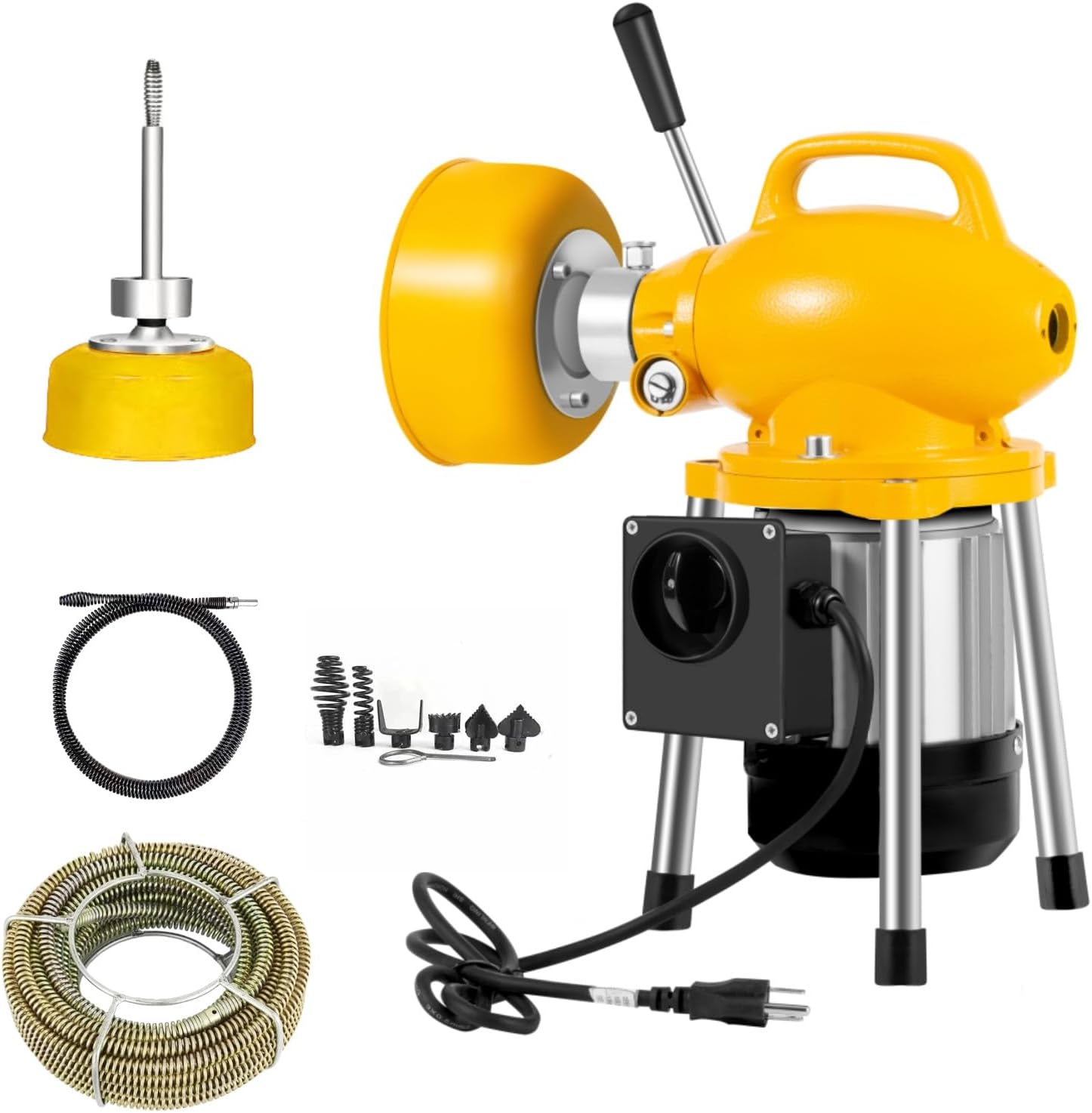 Drain Cleaner Machine, 90Ft Electric Drain Drill (74 'x 5/8 "and 16' x 3/8"), 400W 3-wire electric, portable design, comes with 6 knife heads