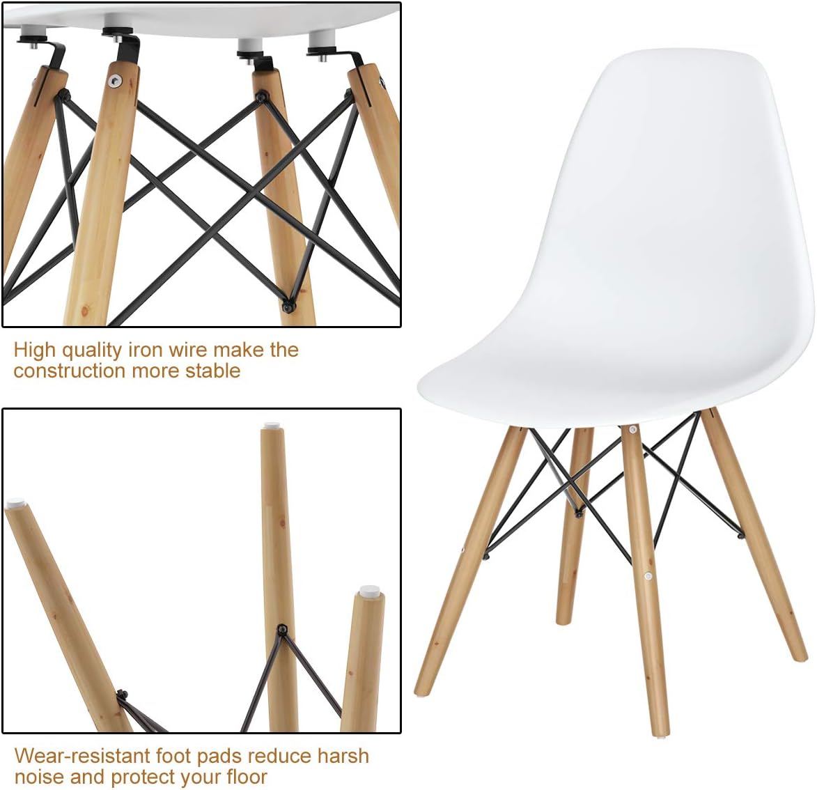 GIANTEX Dining Chairs Set of 2 White, Pre Assembled Dining Room Chairs | Mid Century Modern Kitchen Chairs with Wood Legs, Armless Plastic Dining Side Chair for Kitchen, Living Room