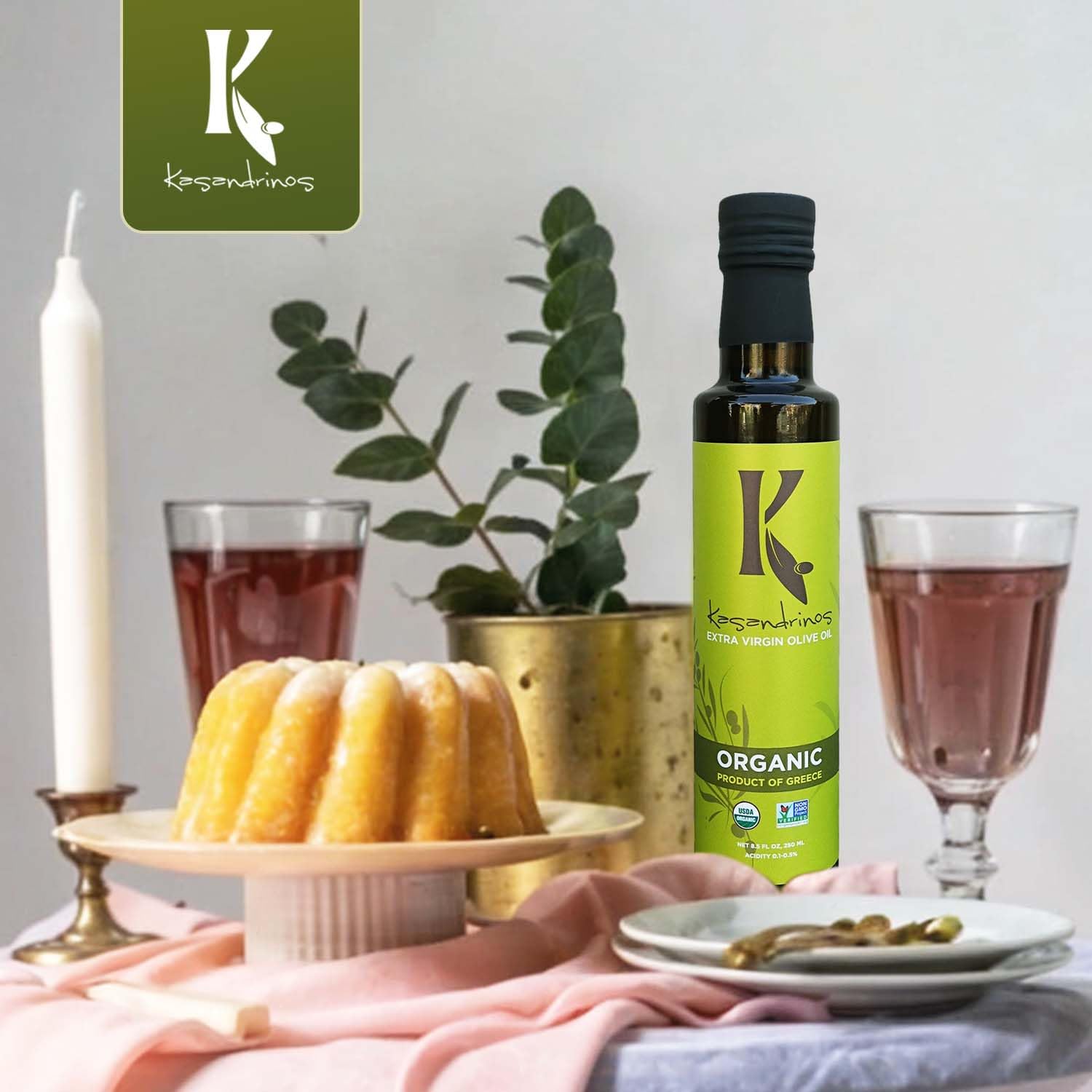 Kasandrinos Organic Olive Oil Extra Virgin, Polyphenol Rich Greek Olive Oil, 100% Organic First Cold Pressed, Mild + Delicate Flavor, Verified by Non GMO, 500 ml / 16.9 oz