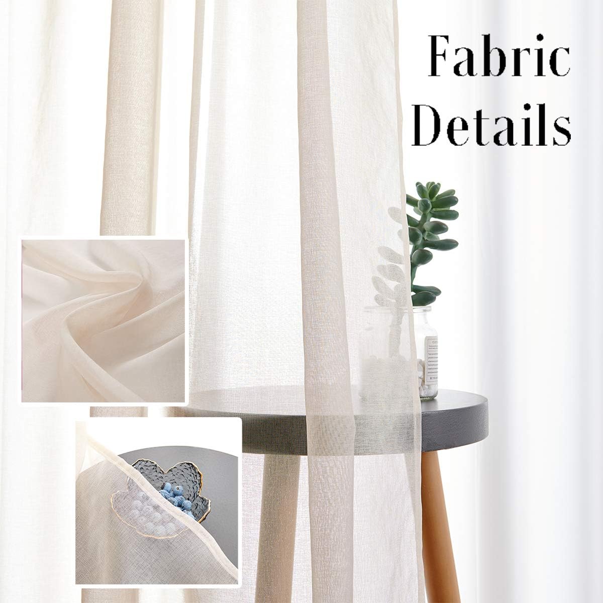 Off White Semi Sheer Curtains 72 Inches Long Faux Linen Off White Sheers Curtain for Bedroom Living Room Girls Kids Room 2 Panels 52x72 Inch Length