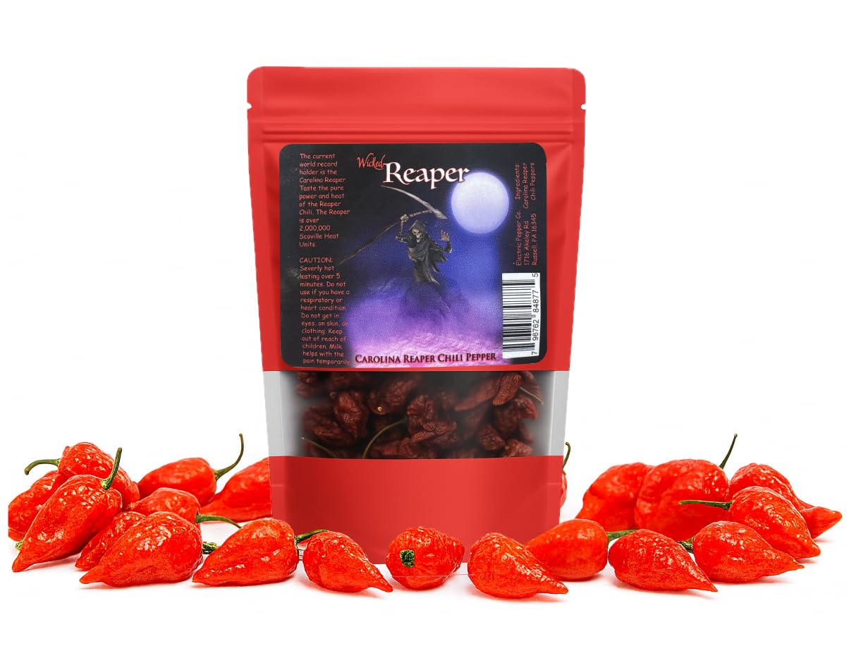 Wicked Reaper Carolina Reaper Chili Peppers, Whole Dried, 10 + 2 Free