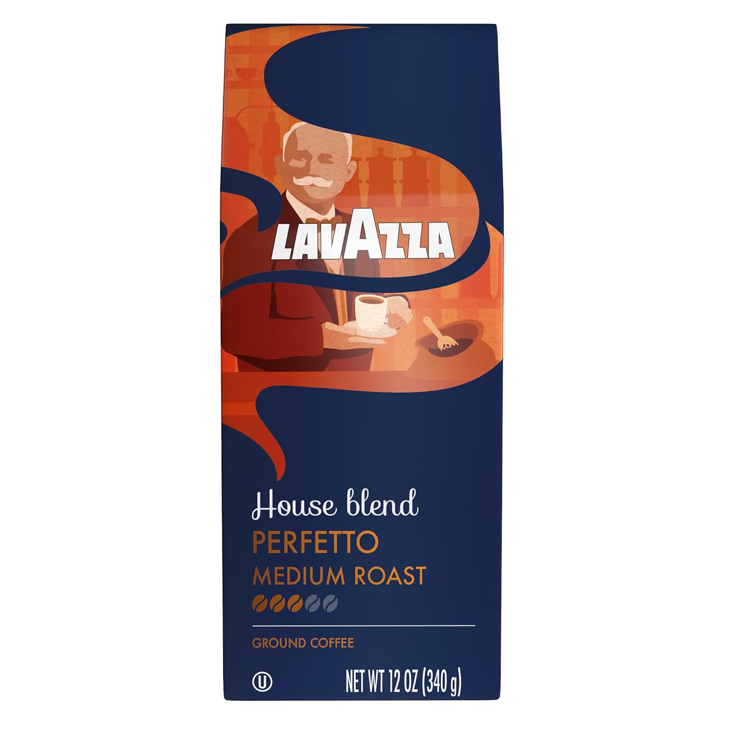 Lavazza Opera Intenso Ground Coffee 12oz Bag, Dark Roast, Bold and Balanced Taste, Intensity 4/5, Arabica and Robusta, Ideal for Drip Brewers, (Pack of 1) - Package May Vary