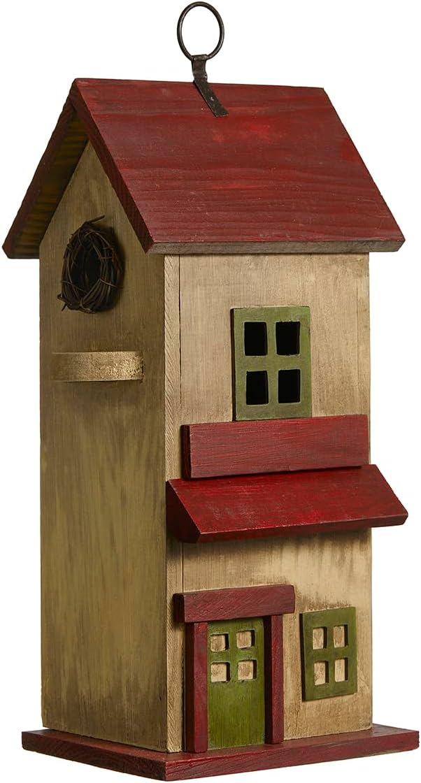 Glitzhome 14" H Hanging Distressed Wooden Church Birdhouse Garden Decor