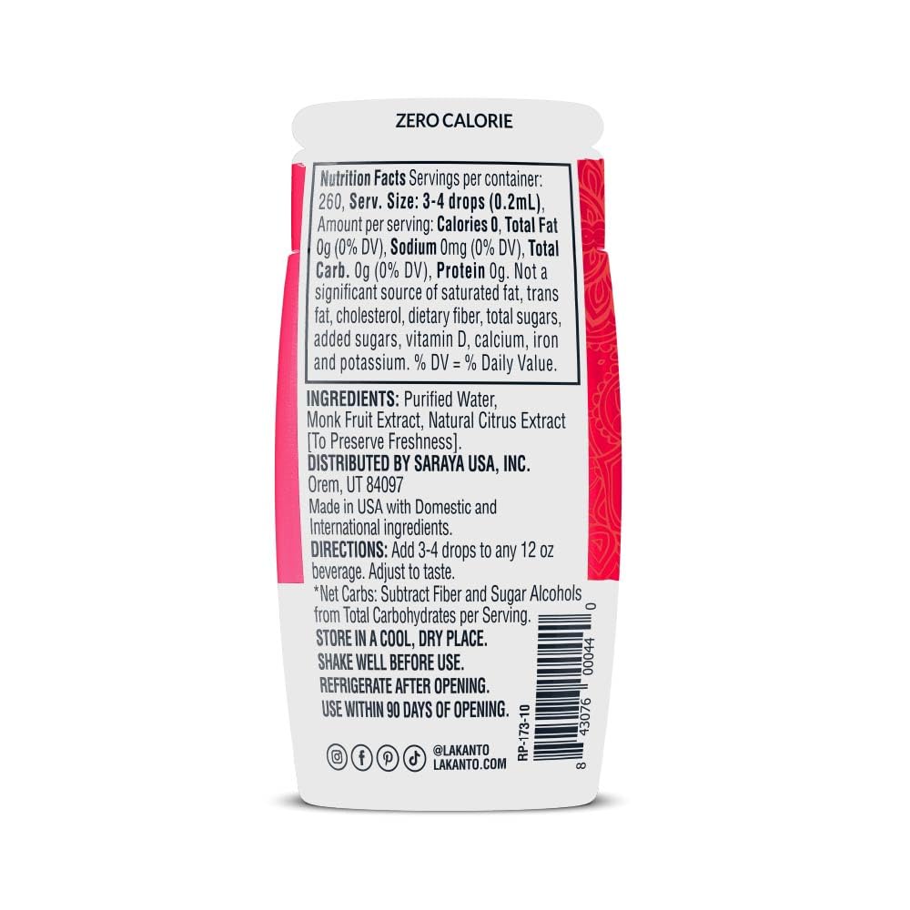 Lakanto Liquid Monk Fruit Extract Drops, Original, 1.76 Fl Oz | Erythritol Free Sugar Substitute Sweetener, For Coffee, Tea, Smoothies, Oatmeal, Yogurt, Cocktails, Zero Sugar, Vegan, Keto