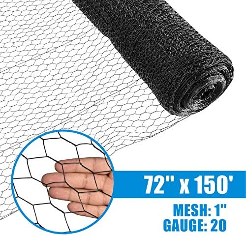 Fencer Wire 20 Gauge Black Vinyl Coated Poultry Hex Netting with 1 inch Mesh (6 ft. x 150 ft.)