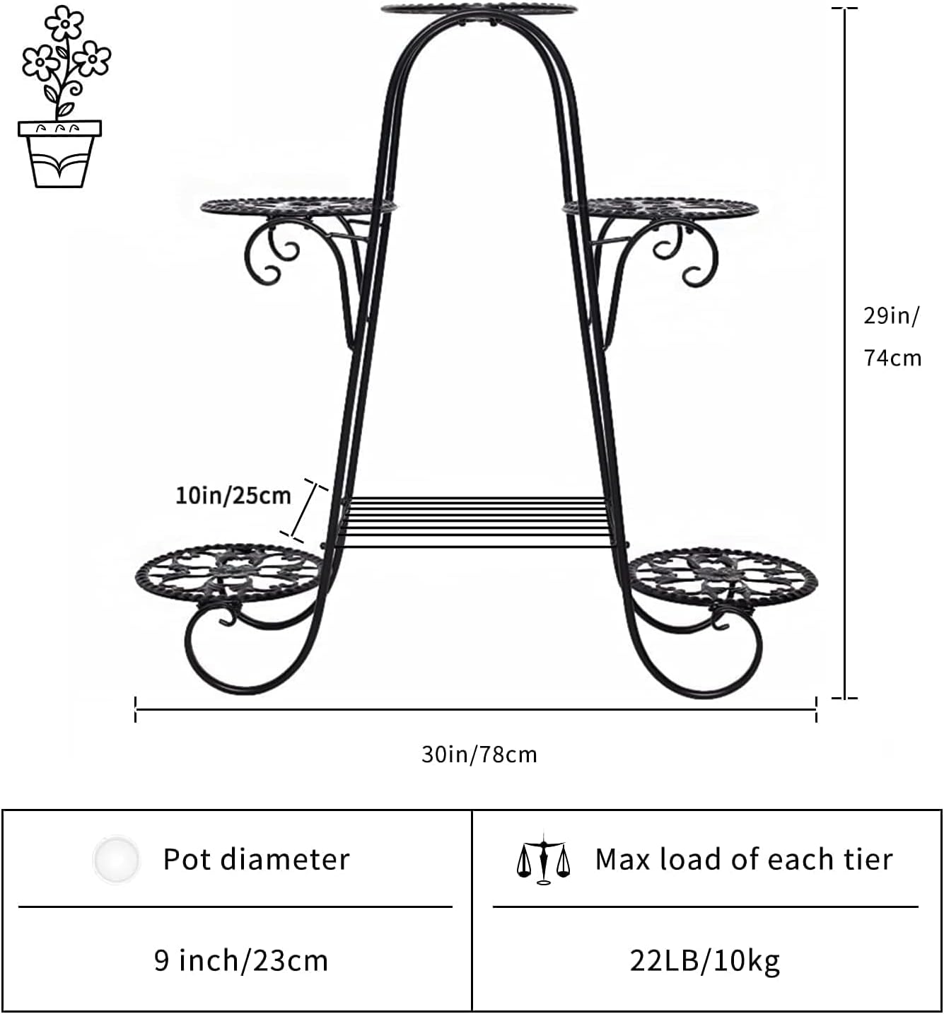 CarolynDesign 6 Tier Metal Plant Stand for Indoor and Outdoor, Multi Flower Pot Holder Shelf for Living Room Patio Lawn Garden Balcony