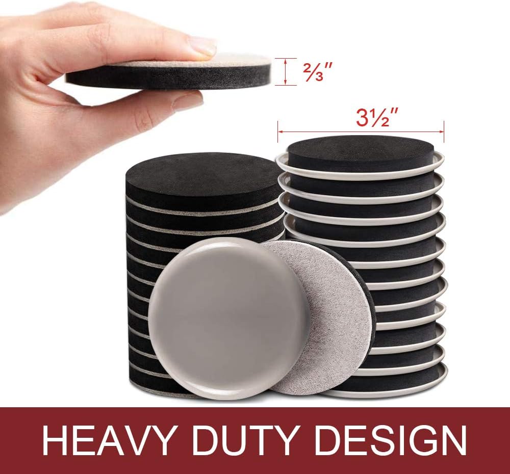 Yelanon Felt Furniture Sliders 20 Pcs 3.5" Round for Hardwood & Tile