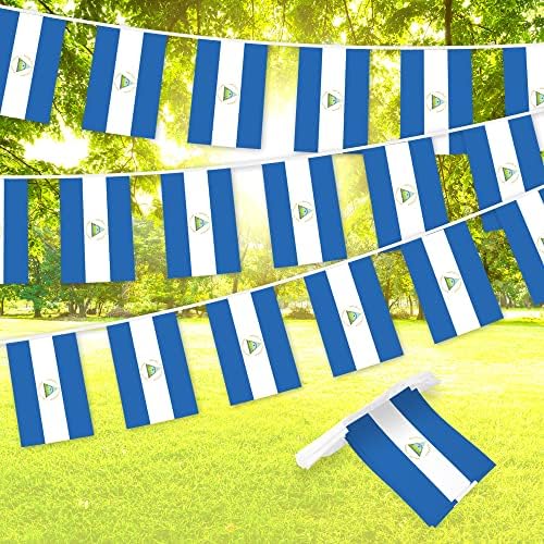 G128 Nicaragua Nicaraguan Bunting Banner | Flag 8.2 x 5.5 Inch, Full String 33 Feet | Printed 150D Polyester, Decorations For Bar, School