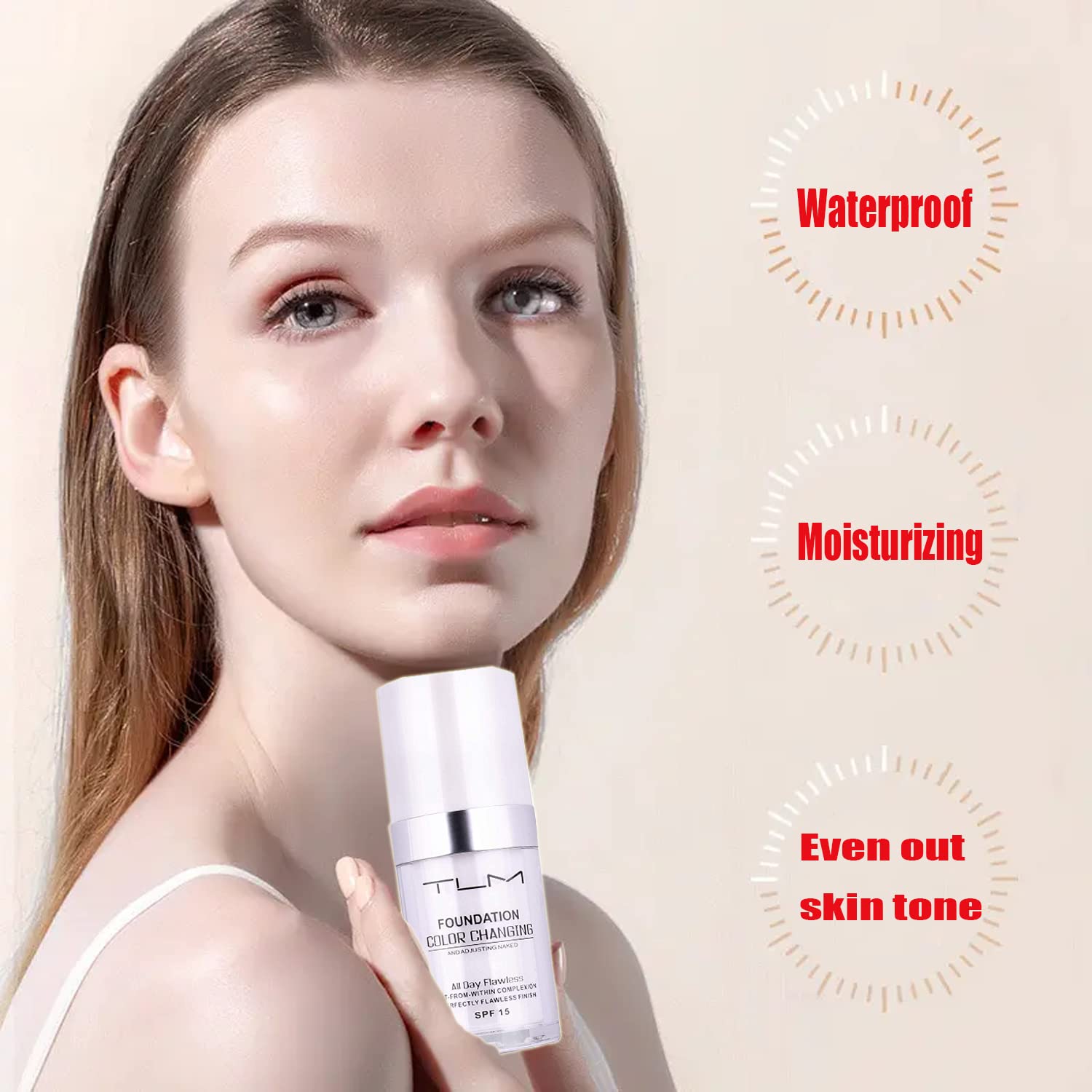 2Pcs 30ml TLM Colour Changing Foundation Makeup Concealer Cover Cream Full Coverage Flawless Liquid Base Nude Face Liquid Cover Concealer Change
