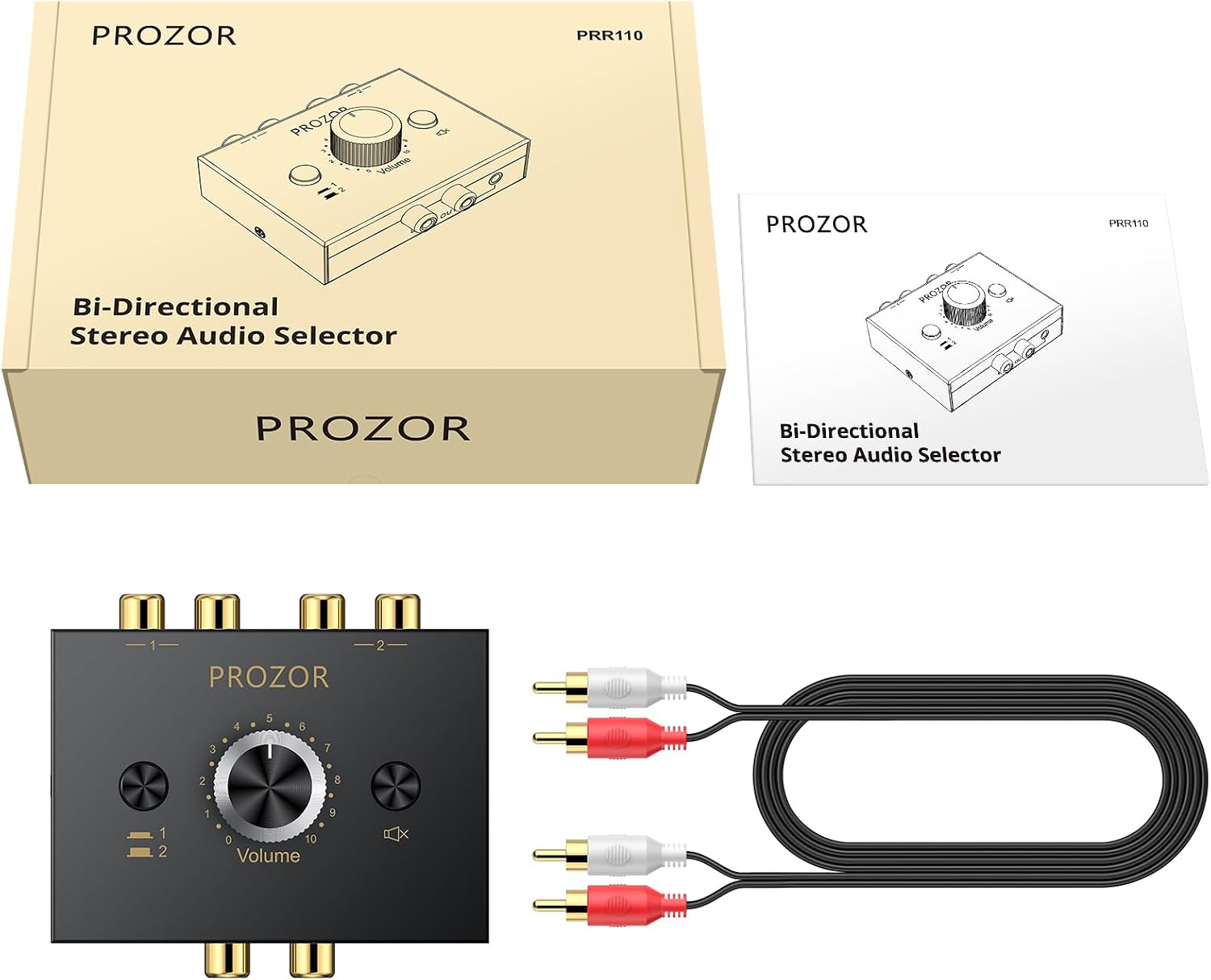 PROZOR RCA Stereo Audio Switcher - 2 in 1 Out R/L Stereo Audio Switch