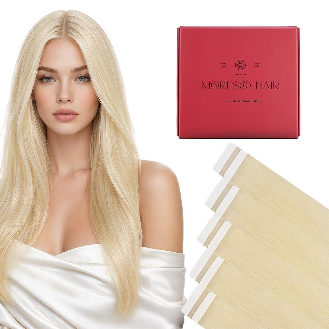 Moresoo Black Tape in Hair Extensions Human Hair, 18 Inch, 20Pcs, 50g