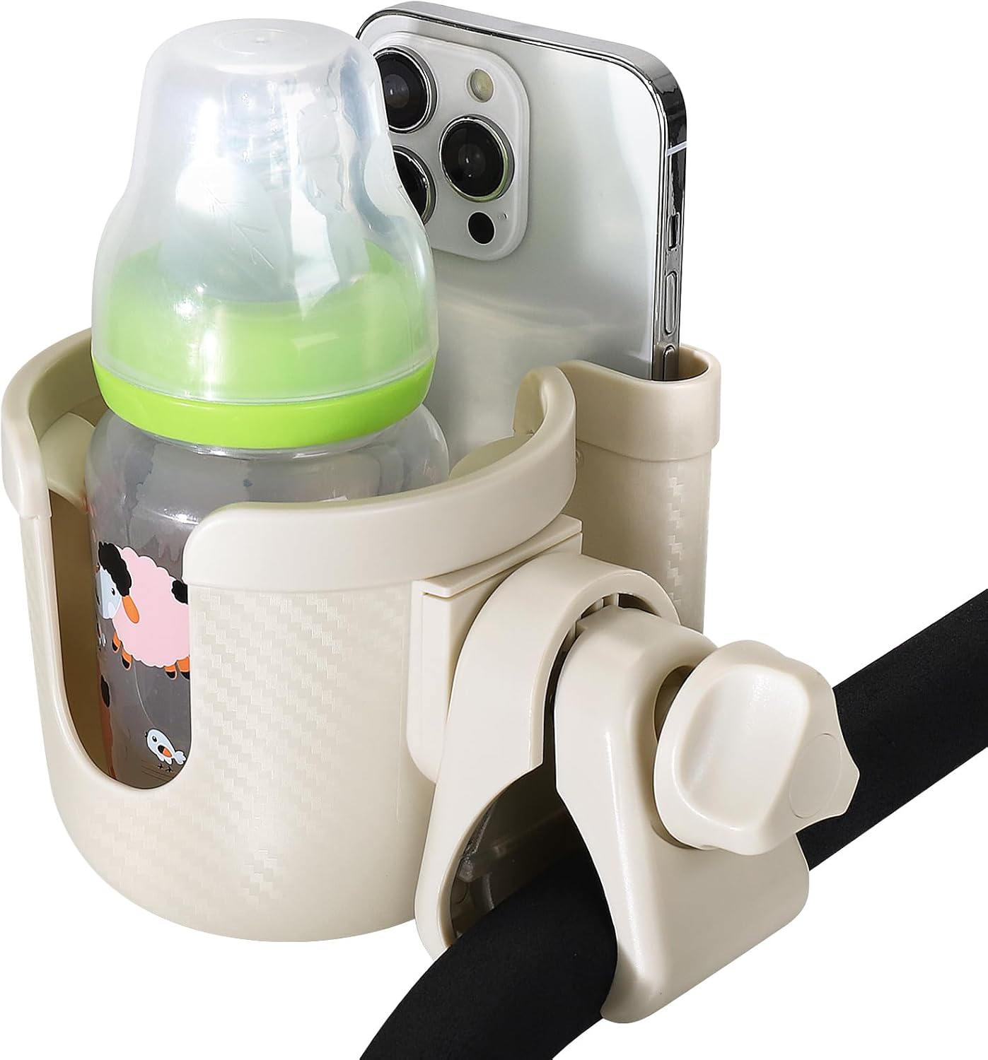 Accmor Stroller Cup Holder with Phone Holder, Bike Cup Holder, Universal Cup Holder for Uppababy Nuna Strollers, 2-in-1 Drinks Holder for Walker
