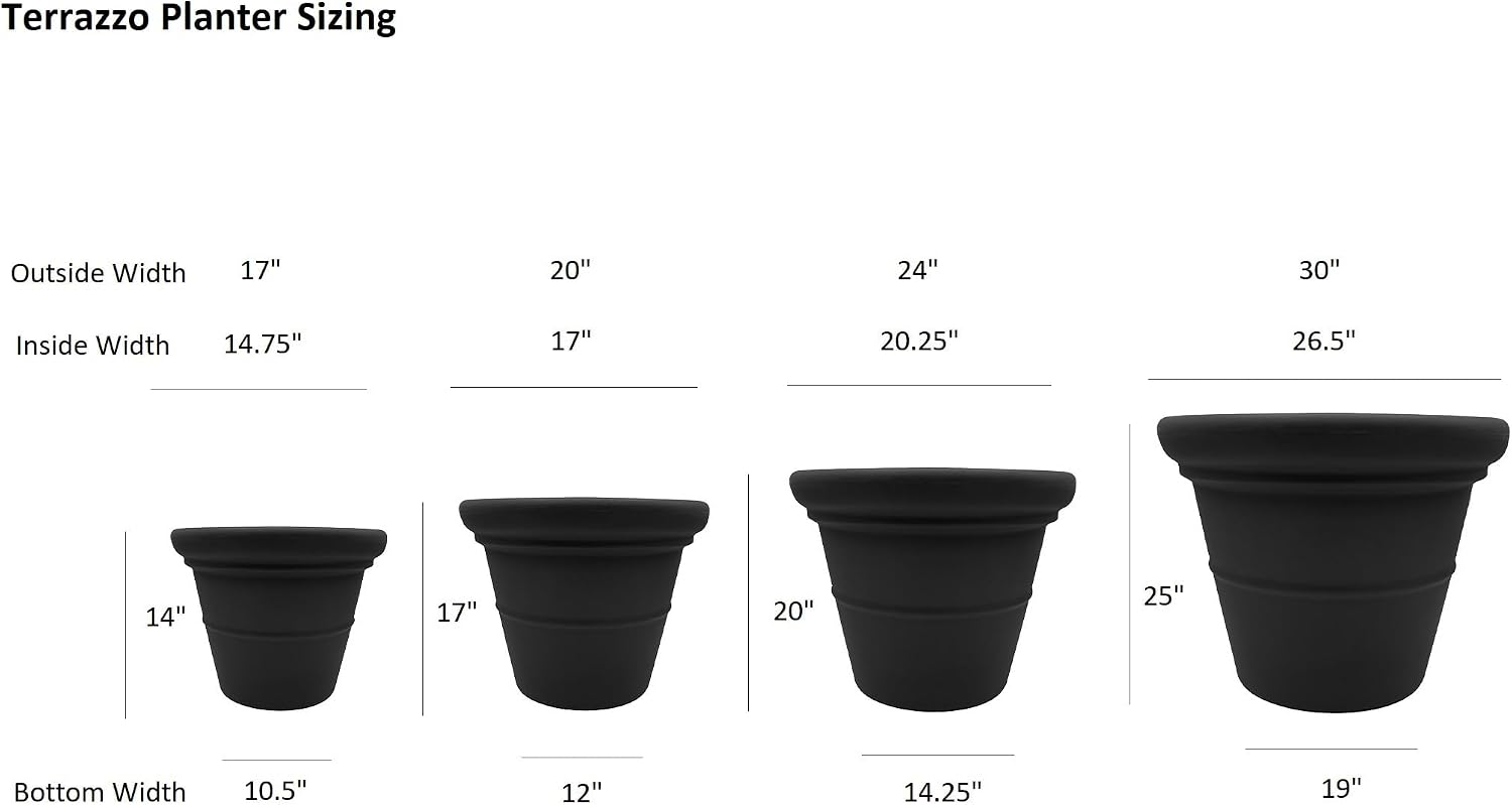 The HC Companies Terrazzo Large Round Plastic Plant Pot w/Rolled Rim - Lightweight & UV Resistant Gardening Pot for Herbs & More - Outdoor & Indoor Plant Pots w/Drainage (17” Black)