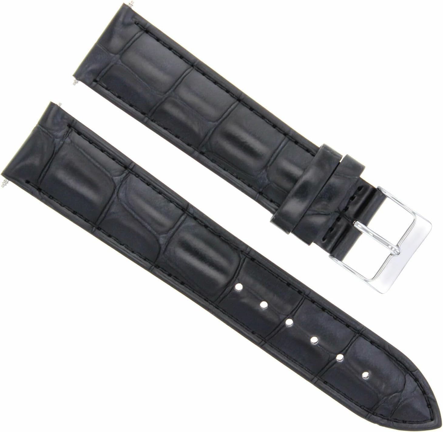 Ewatchparts 22mm Black Leather Replacement Watch Strap Silver Buckle Compatible With Invicta Signature Two