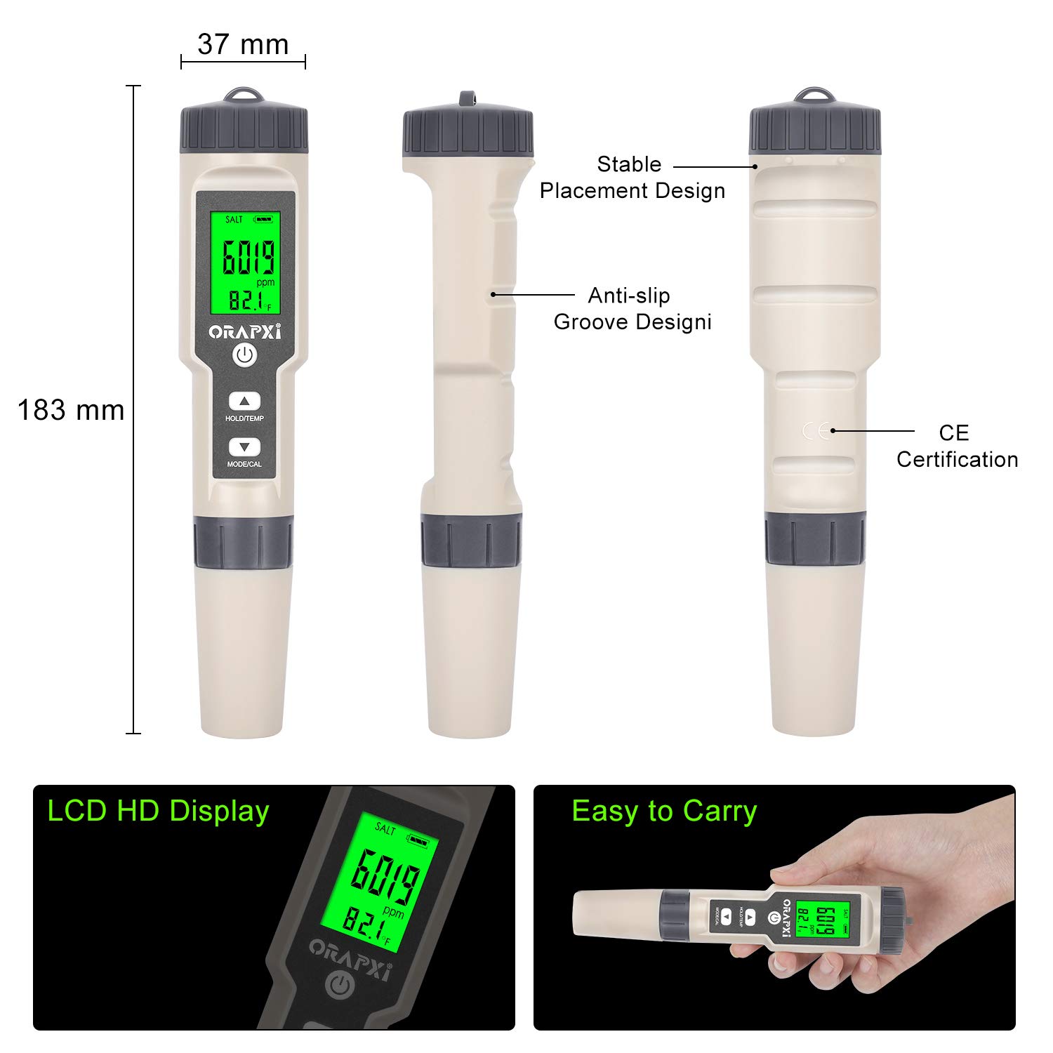 Digital Salinity Tester for Salt Water - Waterproof IP67 Salinity Meter with ATC Large Range 0-200ppt Saltwater Tester for Seawater, Aquariums