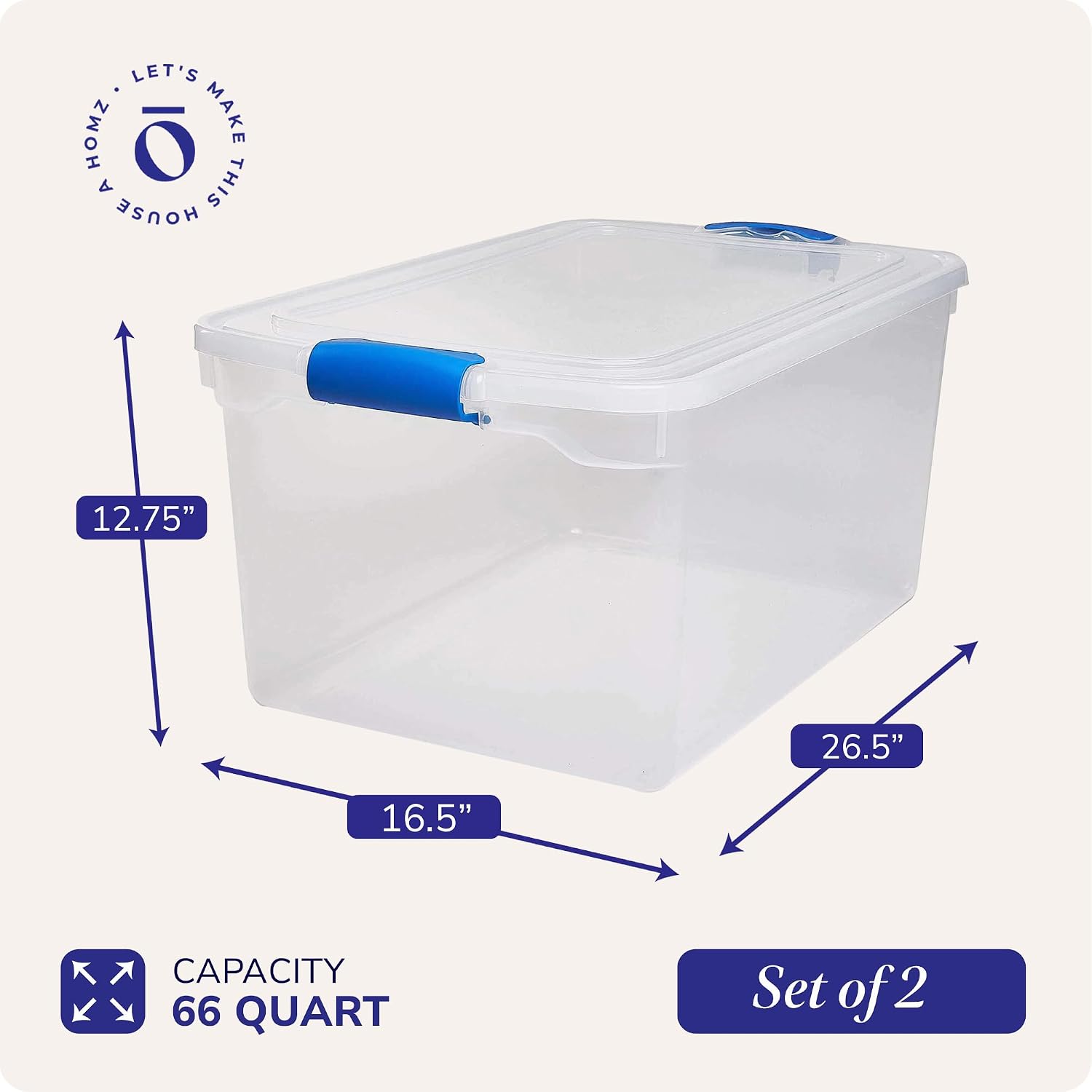 HOMZ Clear Plastic Storage Bins with Latching Lid, 15.5 Qt, Blue, 4 Pack | Stackable Container Set for Home, Office Shelves, Kitchen, Garage, and Bathroom Organization
