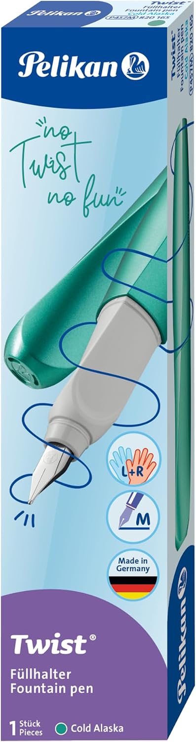 Pelikan Twist Fountain Pen with 1 Ink Cartridge, Medium Nib, Silver, Boxed (947101)