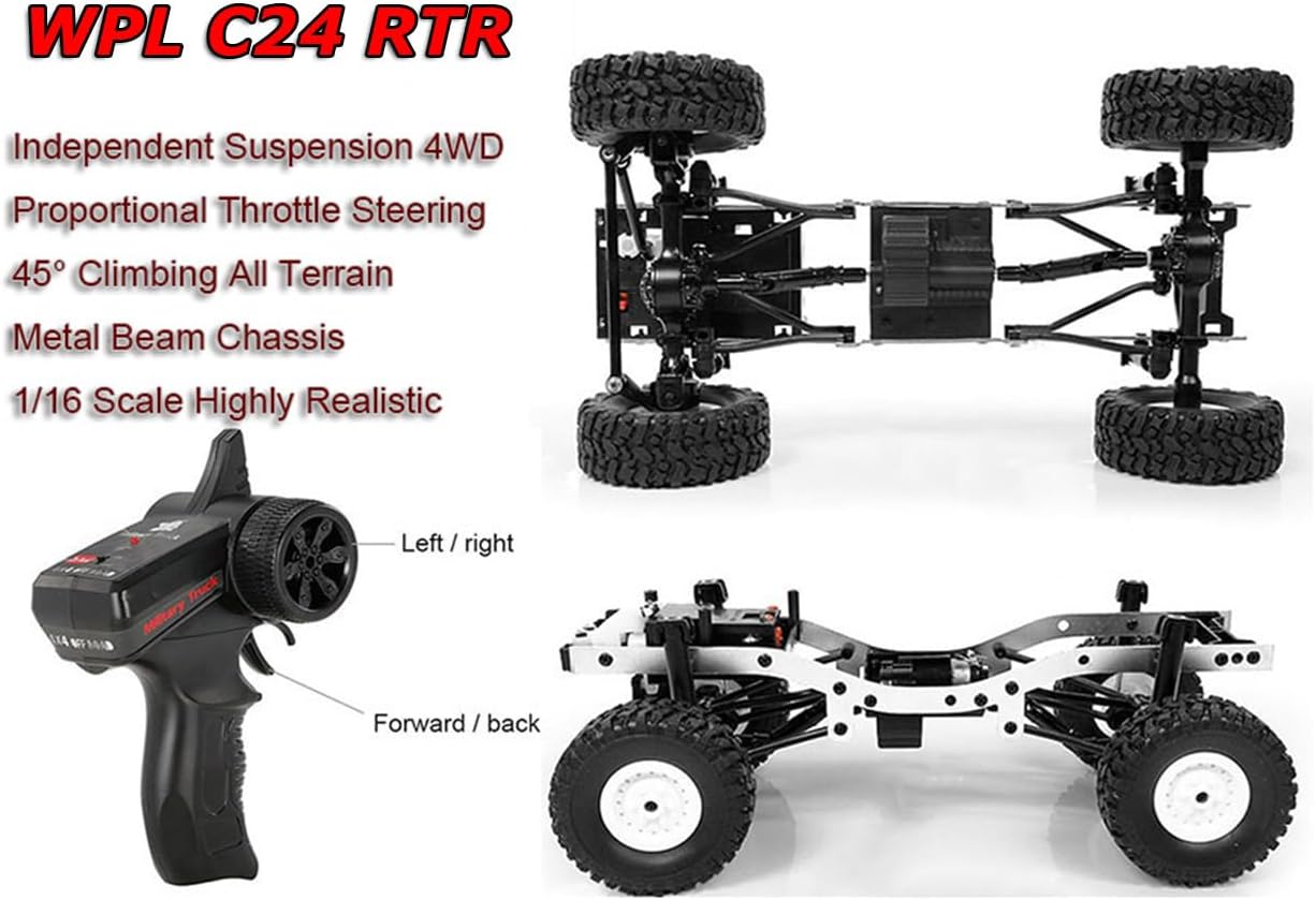 RC Crawler WPL C24 RC Rock Crawler RC Truck 4x4 1/16 Scale All Terrain | Remote Control Pickup Off Road RTR with 2.4 GHz Proportional Throttle