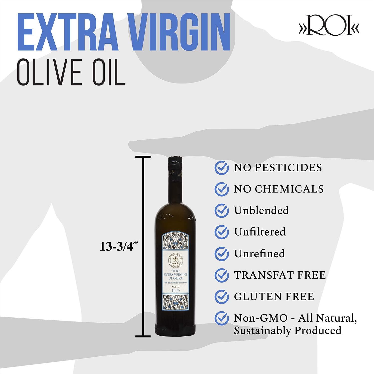 ROI Premium Ligurian Italian Extra Virgin Olive Oil First Cold Pressed - Gourmet Mosto Olive Oil Imported from Italy, High in Polyphenols, 17 fl oz (500 ml)
