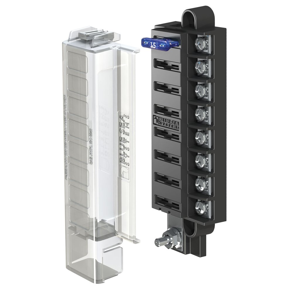 Blue Sea Systems ST Blade Fuse Block 6 Way Circuits with Negative Bus and Cover, 100 Amps, 5025