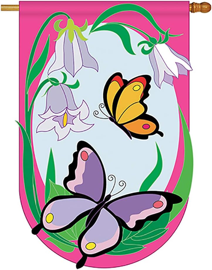 Two Group - Butterflies Garden Friends - Everyday Bugs & Frogs Applique Decorative Vertical House Flag 28" x 44"